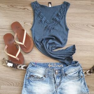 Blue Tank top with lace Sz M